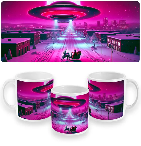 Cosmic Holiday Adventure - Santa's UFO Sleigh Ride Mug