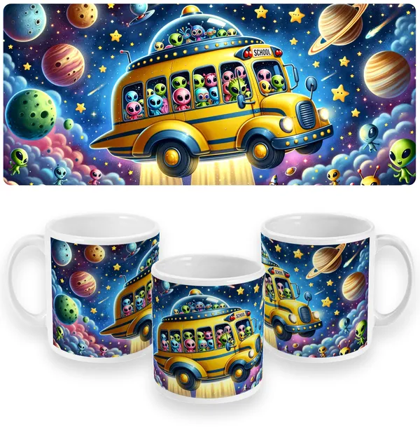Intergalactic School Run UFO School Bus Adventure Mug
