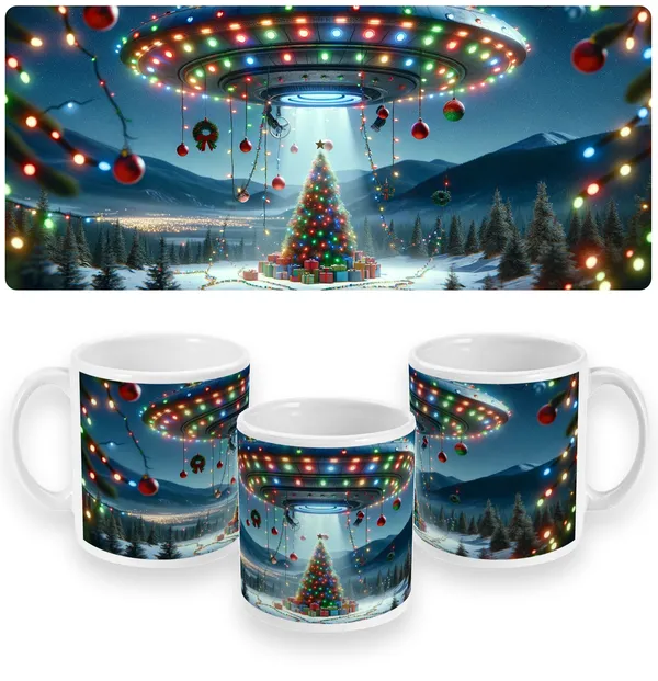 Cosmic Holiday Celebration Festive UFO Illuminated Mug