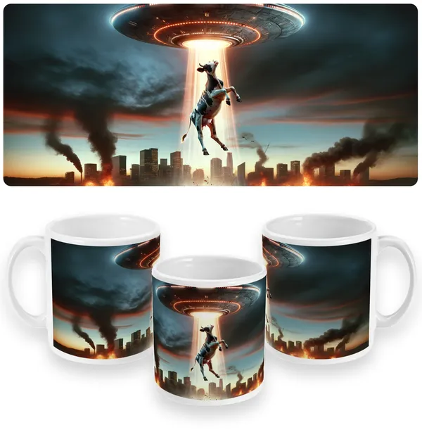 Apocalyptic Abduction - Zombified Cow UFO Tractor Beam Mug