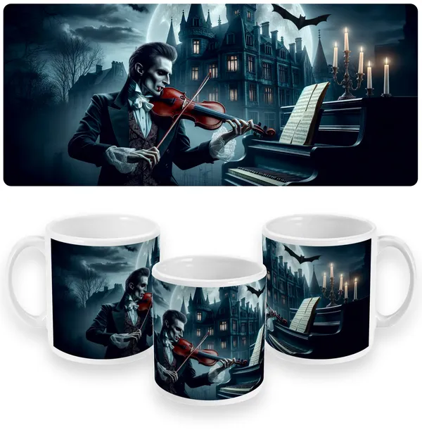 Nocturne Elegance: The Vampire Musician Mug