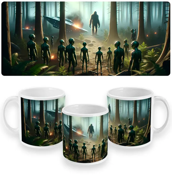 Extraterrestrial Encounter - Aliens & Bigfoot Forest Mug