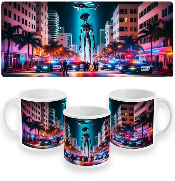 Miami Nights Alien Encounter Ceramic Mug